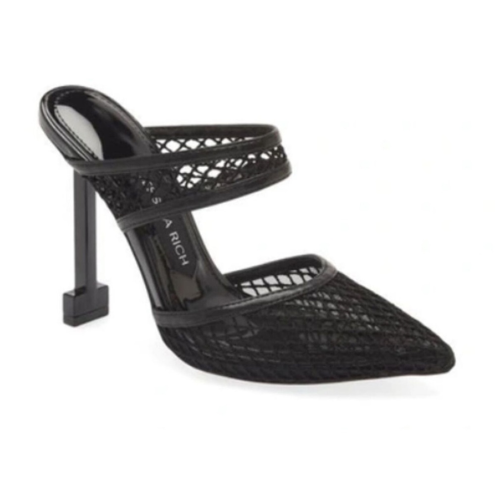 Jessica Rich Ysabelle 100m Pointed Toe Pump in Black Net Sz39